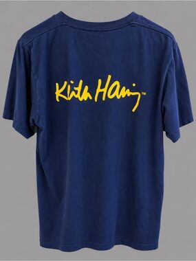 UNIQLO UT Keith Haring Navy Short Sleeve Tee w Yellow Script Logo